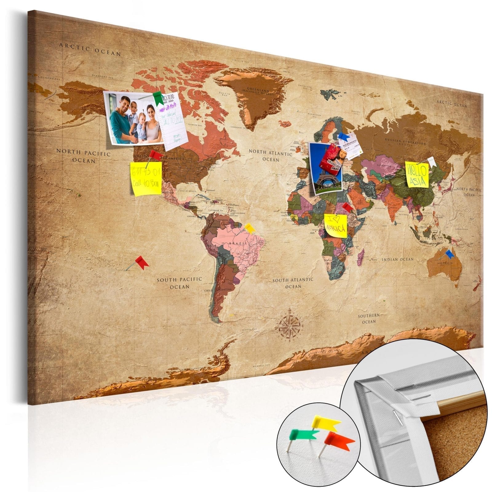 Tablero de corcho - World Map: Brown Elegance 1 | Potspintura.com