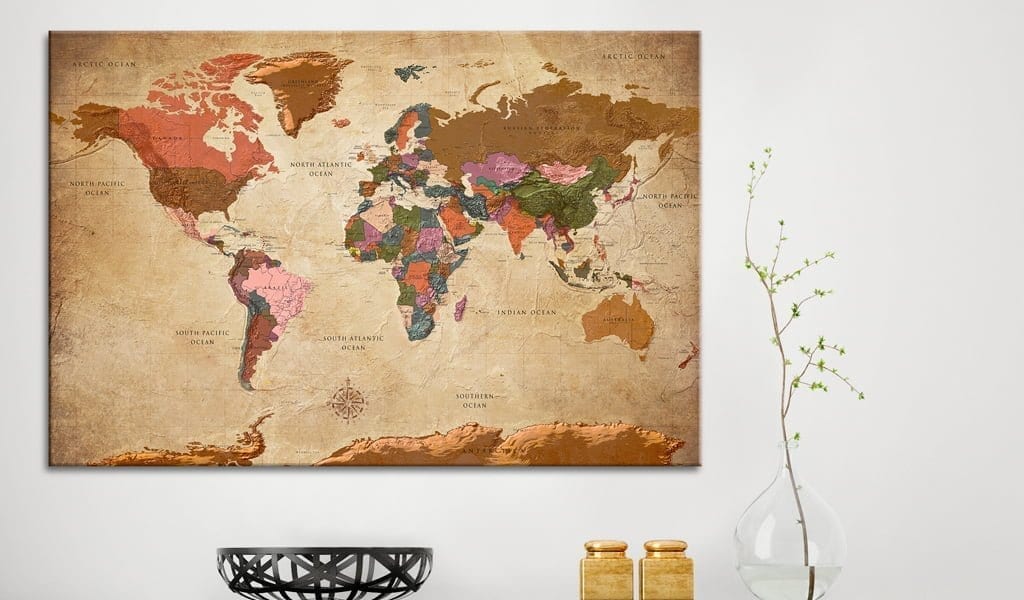 Tablero de corcho - World Map: Brown Elegance 2 | Potspintura.com