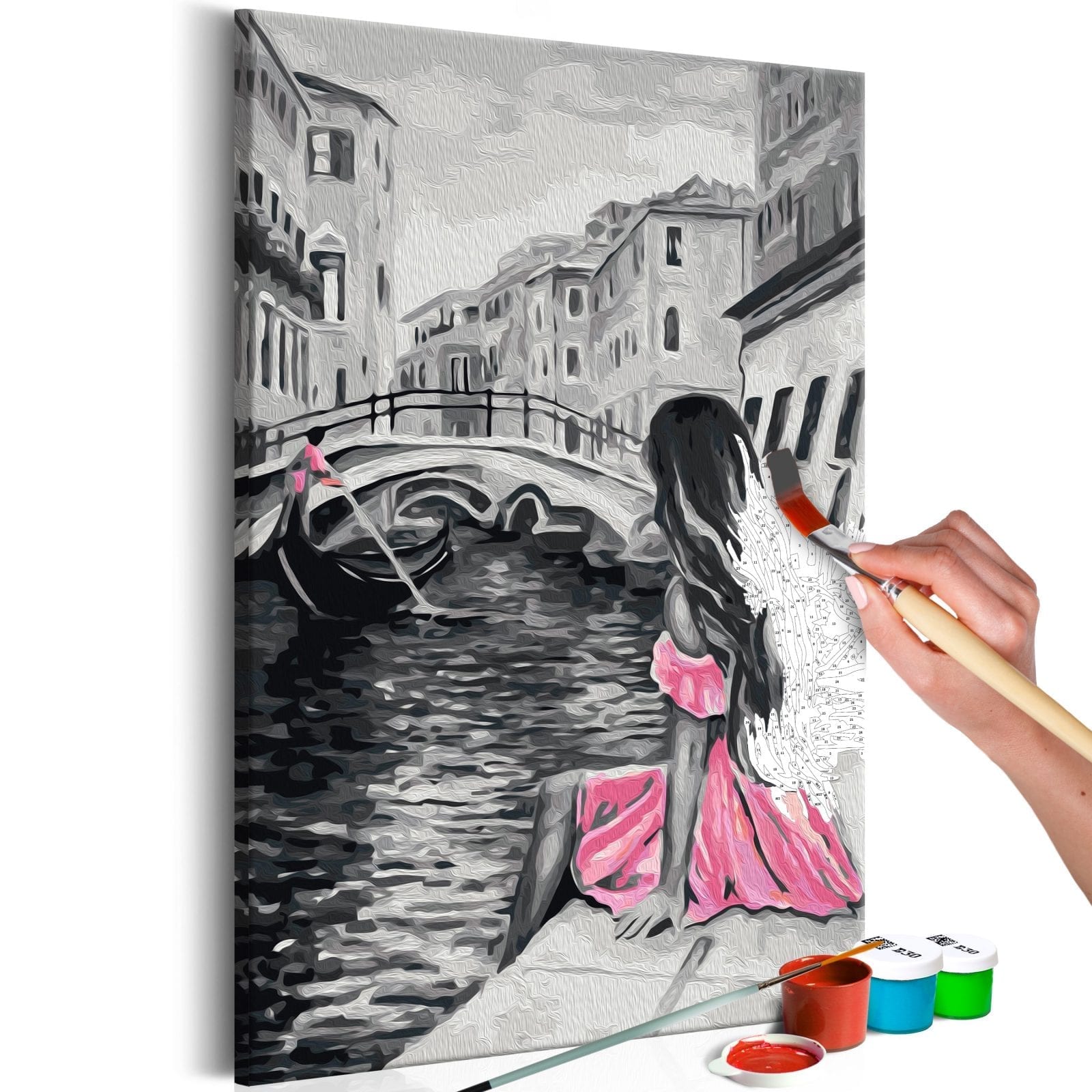 Cuadro para colorear - Venecia (chica del vestido rosa) 1 | Potspintura.com
