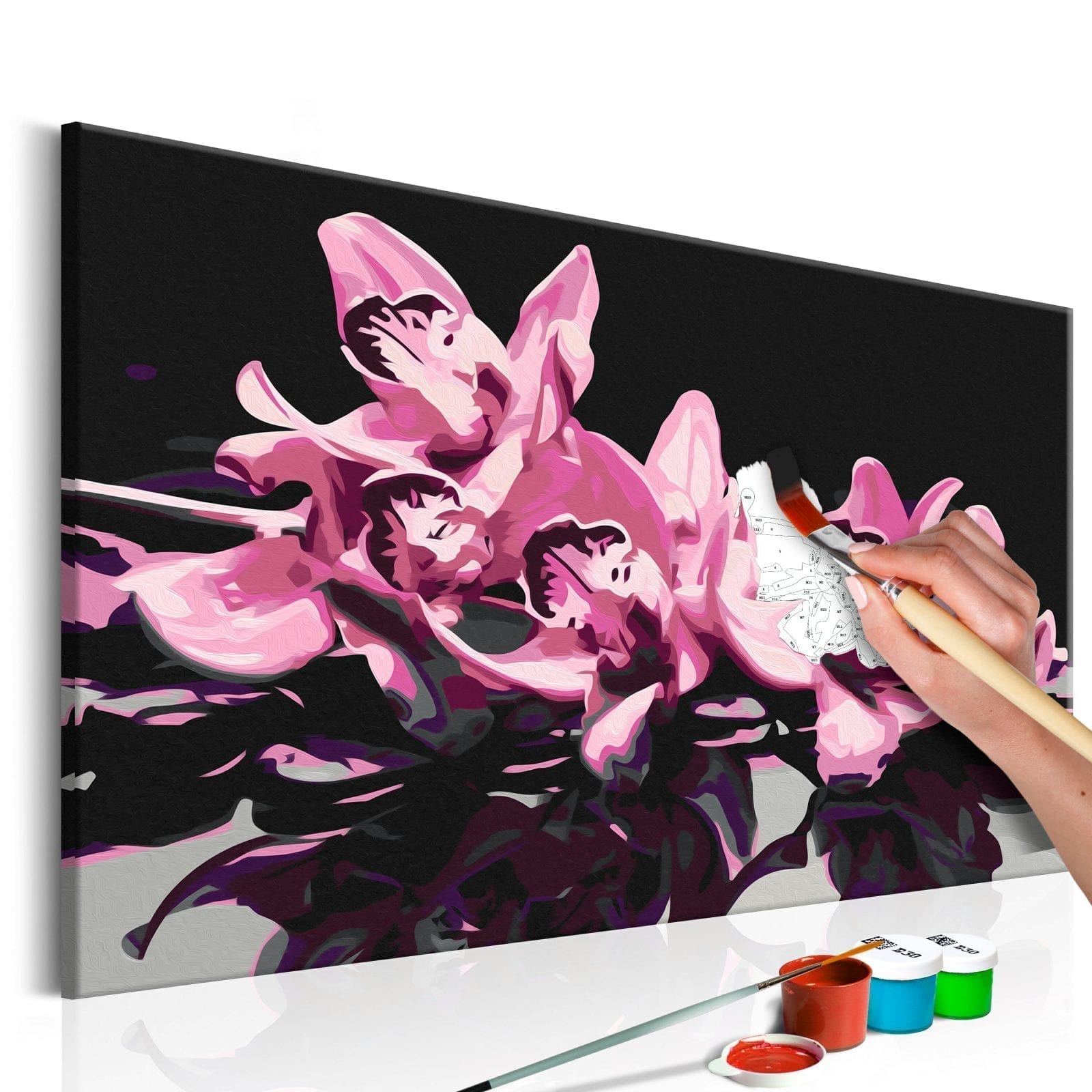 Cuadro para colorear - Orquídea rosa (fondo negro) 1 | Potspintura.com