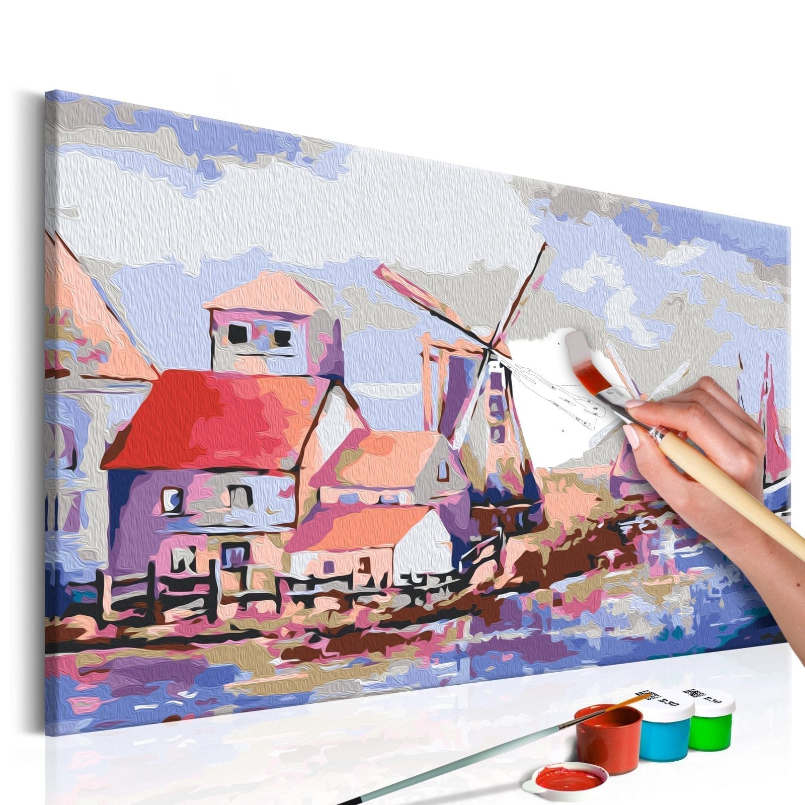 Cuadro para colorear - Molinos de viento (paisaje) 1 | Potspintura.com