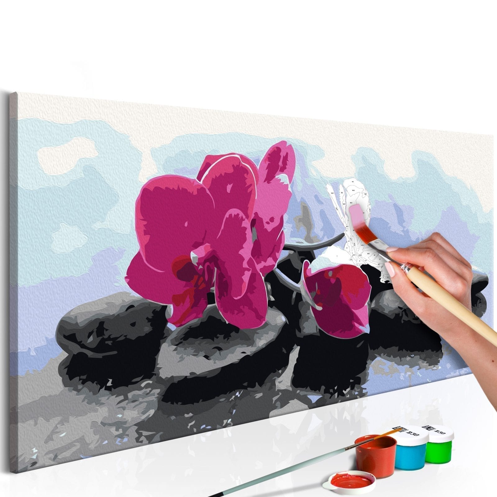 Cuadro para colorear - Orquídea y piedras zen 1 | Potspintura.com