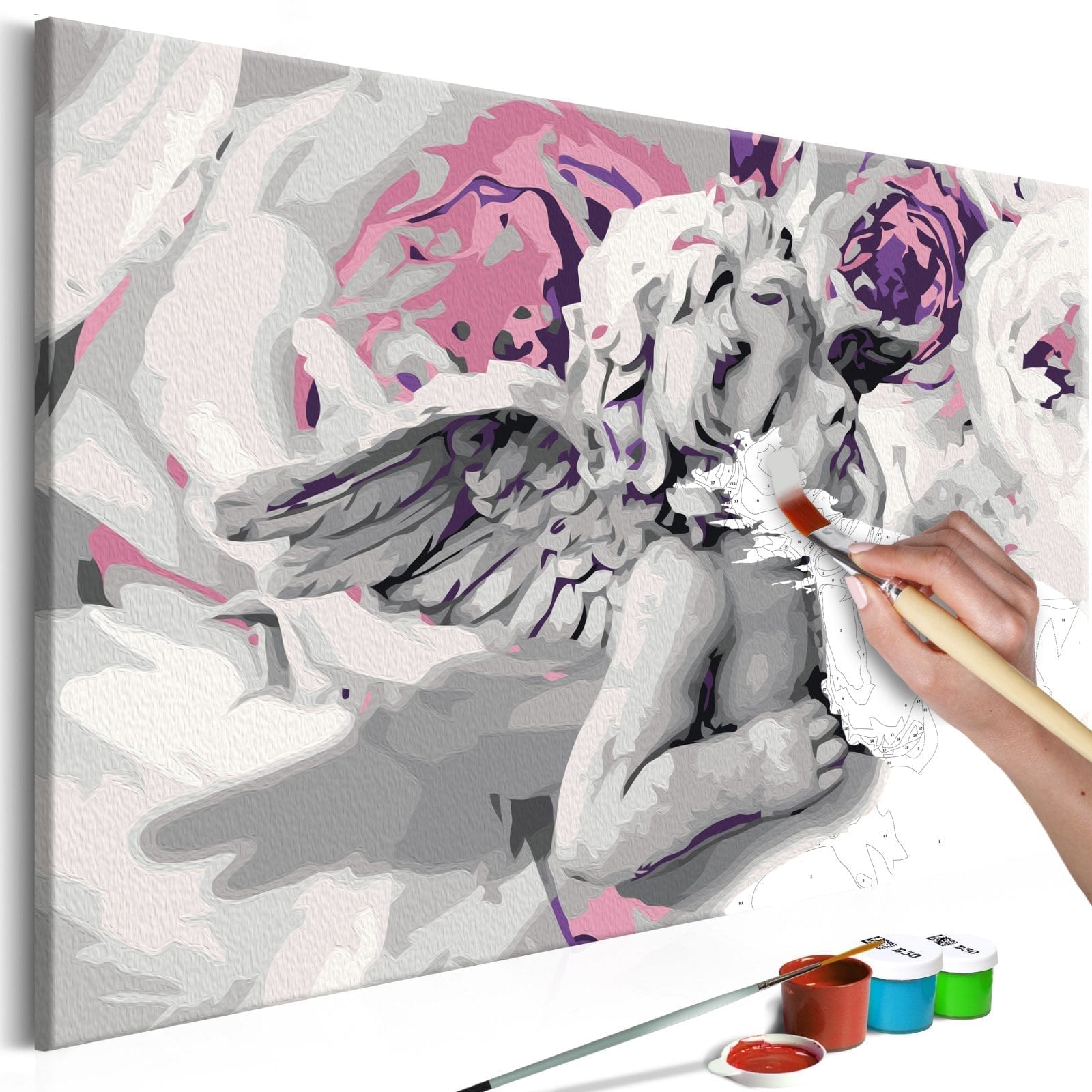 Cuadro para colorear - Ángel (fondo de flores) 1 | Potspintura.com