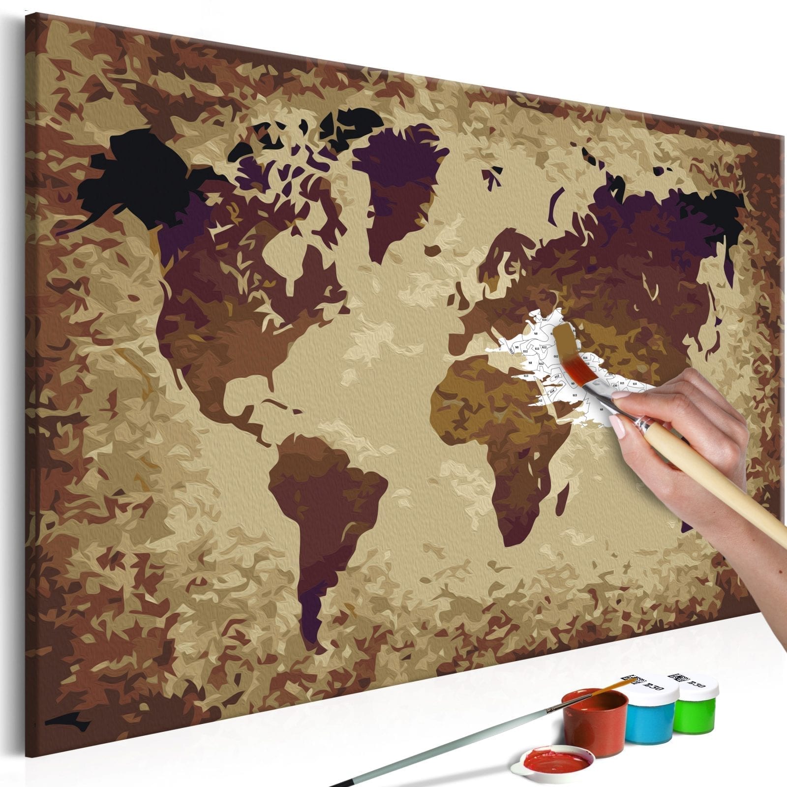 Cuadro para colorear - Mapa del mundo (tonos marrones) 1 | Potspintura.com