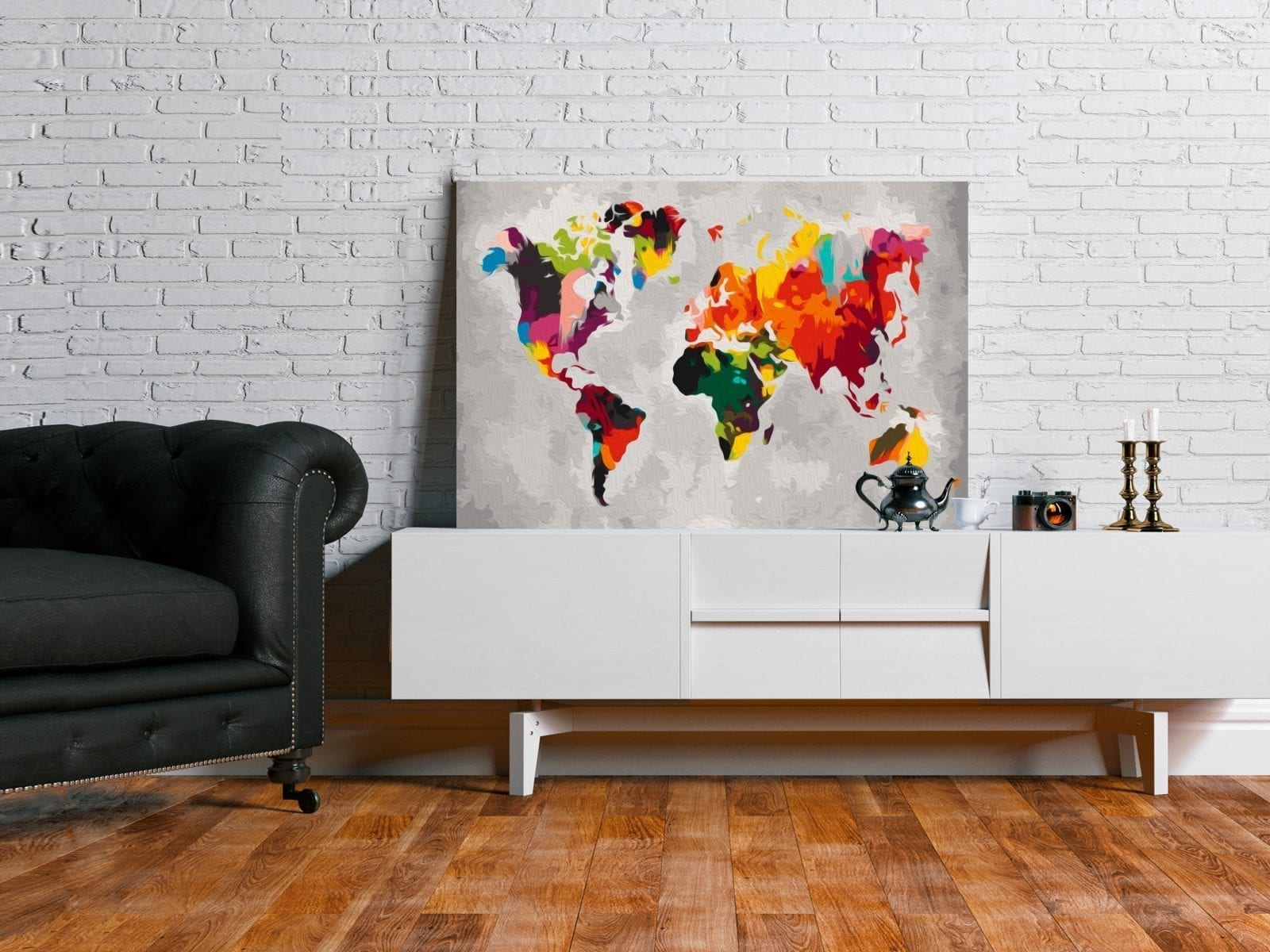 Cuadro para colorear - Mapa del mundo (colores llamativos) 2 | Potspintura.com