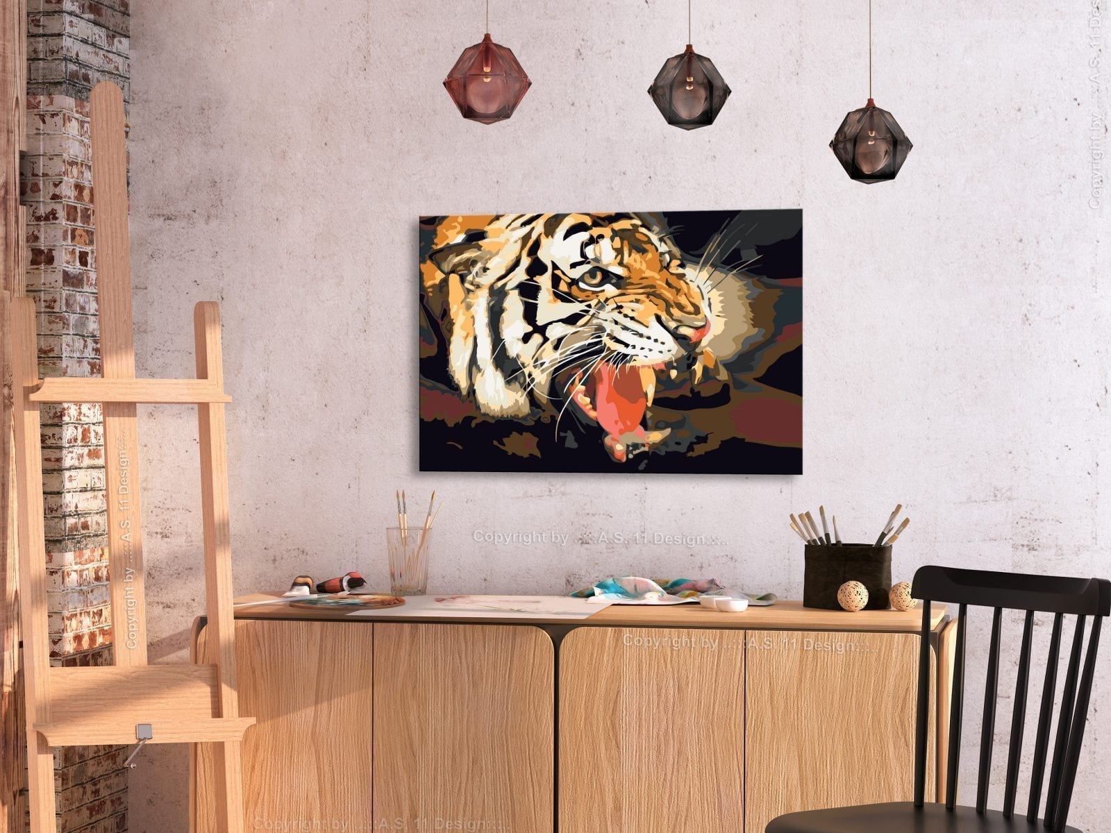 Cuadro para colorear - Un tigre rugiendo 2 | Potspintura.com