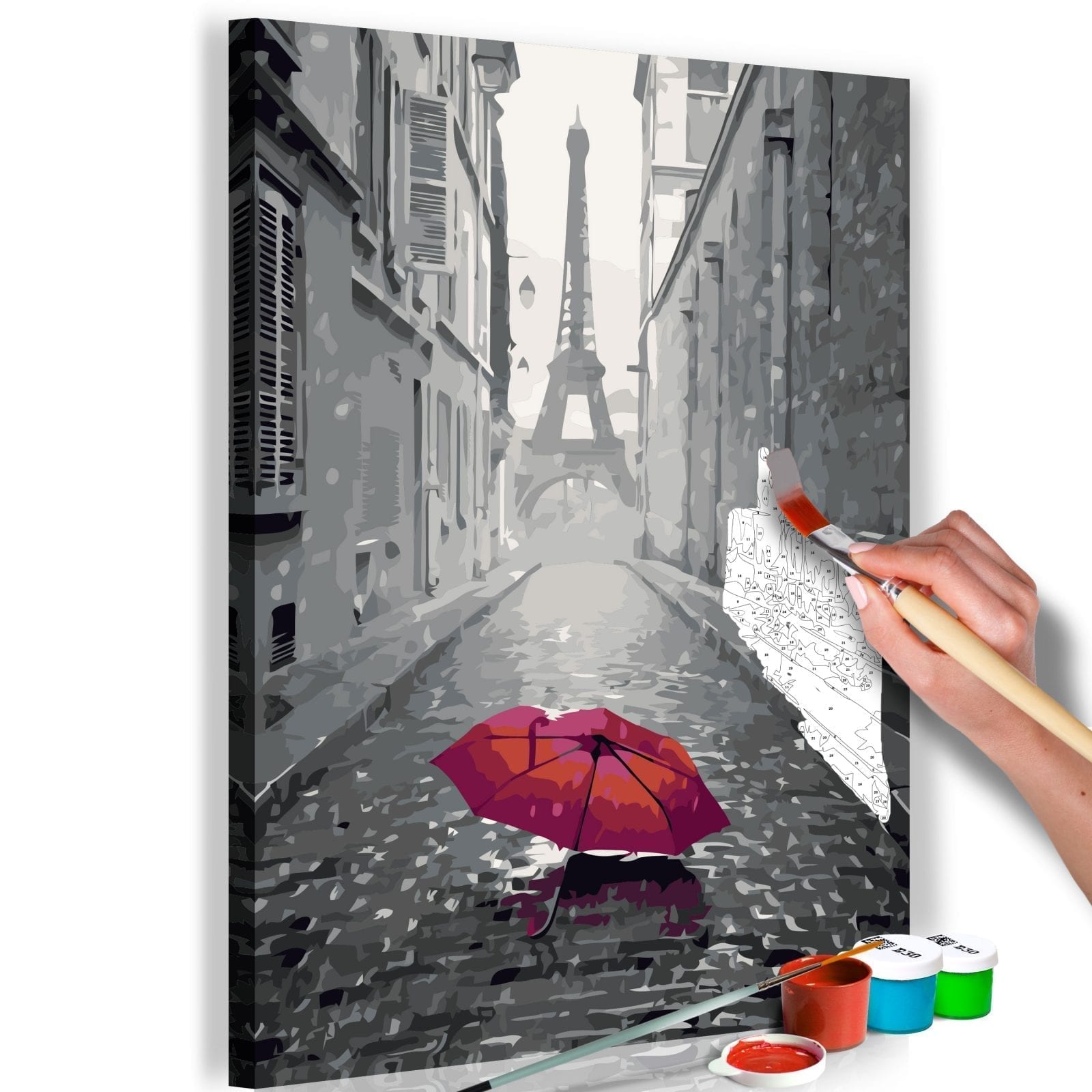 Cuadro para colorear - París (el paraguas rojo) 1 | Potspintura.com