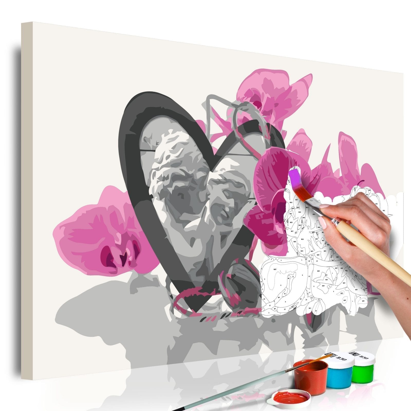 Cuadro para colorear - Ángeles (corazón y orquídea rosa) 1 | Potspintura.com