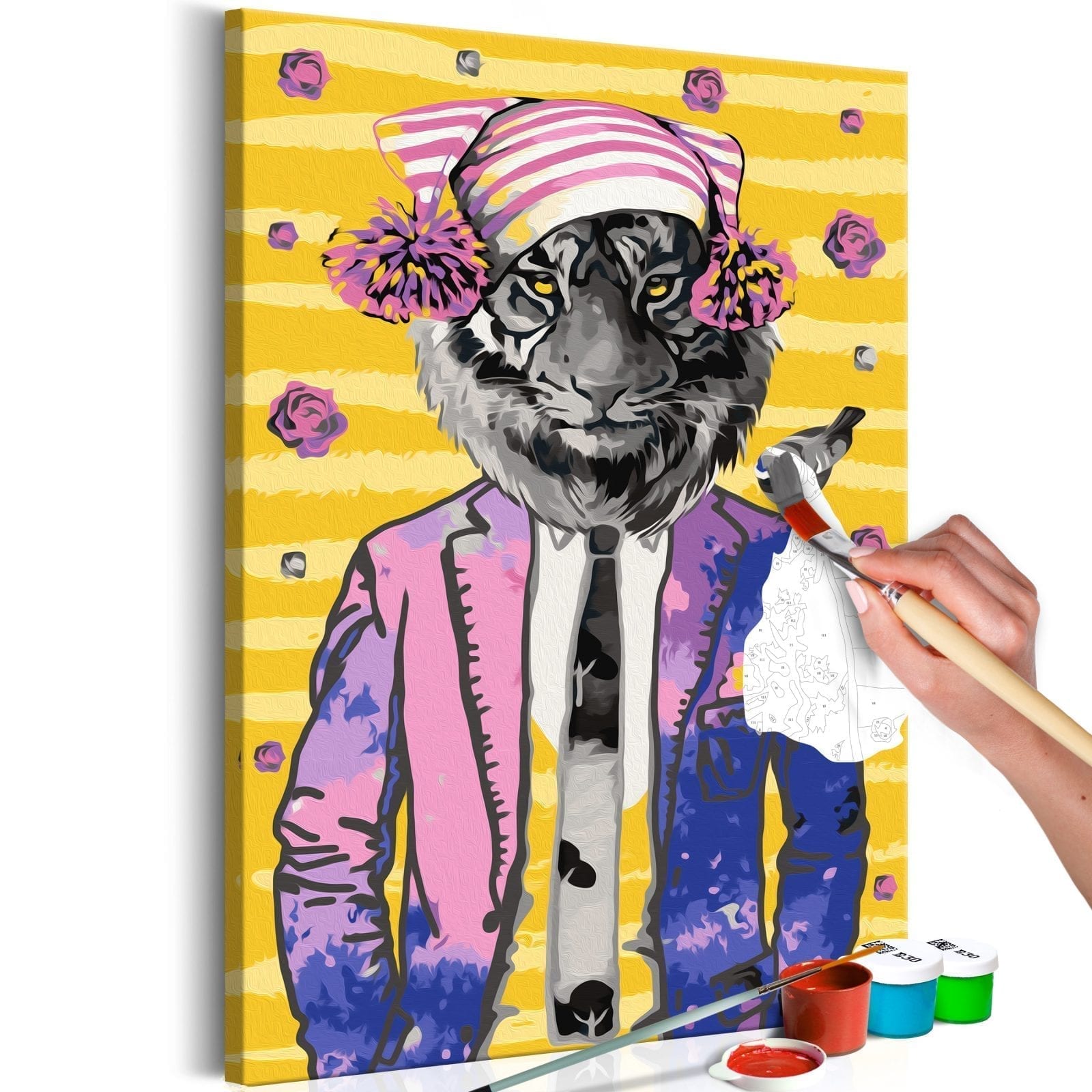 Cuadro para colorear - Tiger in Hat 1 | Potspintura.com
